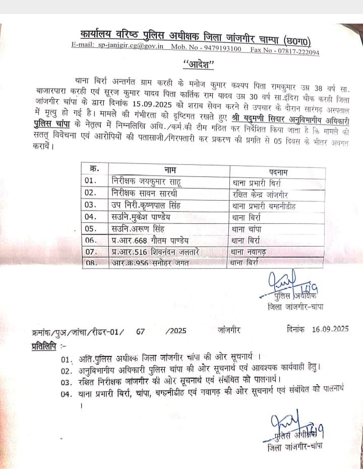 दो युवकों के शराब सेवन के बाद मौत,मामले मे एसपी ने गठित की आठ सदस्यों की टीम