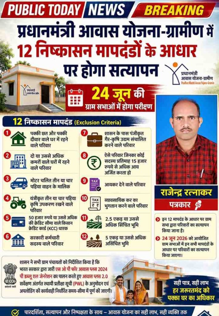 प्रधानमंत्री आवास योजना-ग्रामीण में 12 निष्कासन मापदंडों के आधार पर होगा सत्यापन